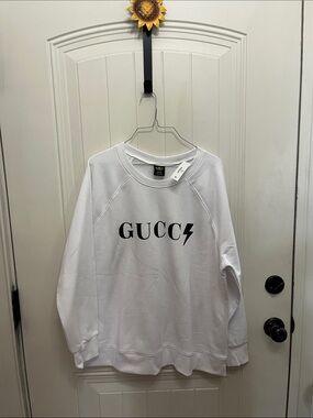 Athletic Works White Sweatshirt with Black GUCC Style Logo